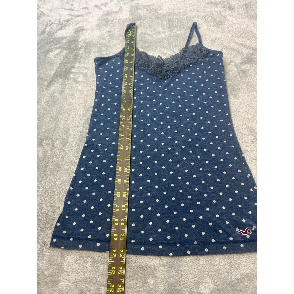 Vintage Hollister Navy Blue Polka Dot Lace Trim Cami Tank Top Small Y2K - Picture 5 of 7